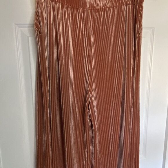 Vada Winter Ribbed Velvet Wide Leg Gaucho Pants Sz 2X Pull On Pockets Persimmon - Picture 11 of 11